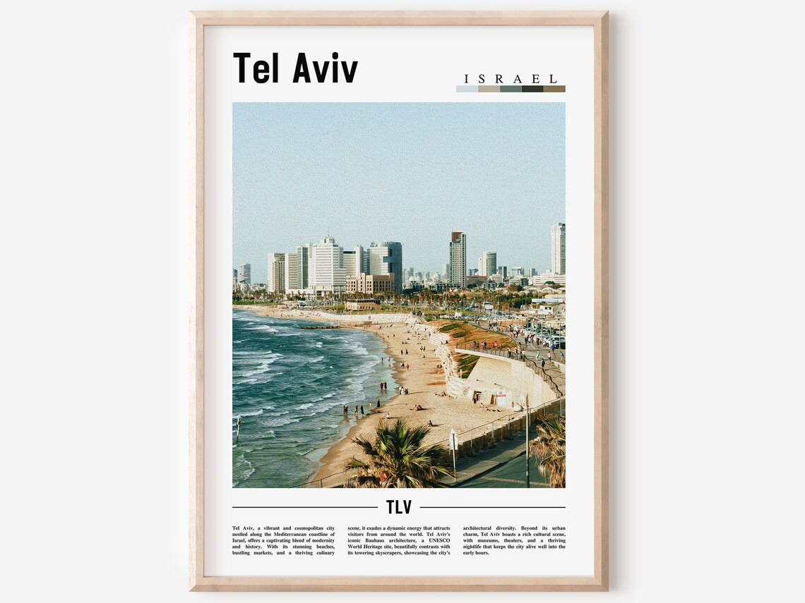 Tel Aviv Minimal Travel Poster, Oil Painting Style