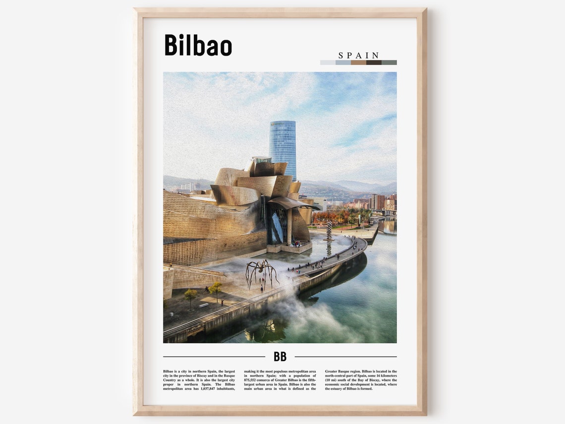 Bilbao Spain Guggenheim Museum Riverside Minimal Travel Photo Poster