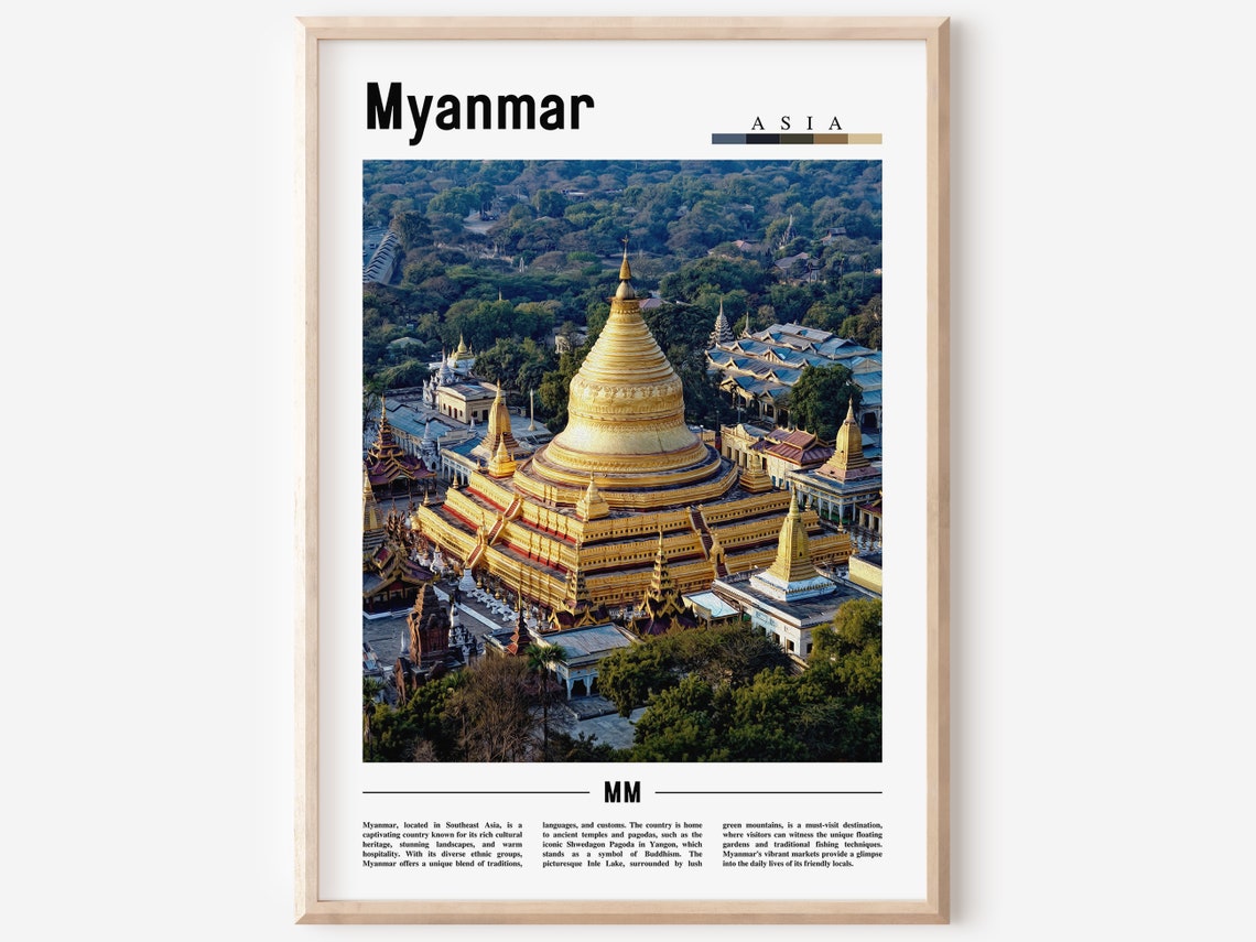 Myanmar Golden Pagoda Buddhist Temple Asia Travel Art Poster