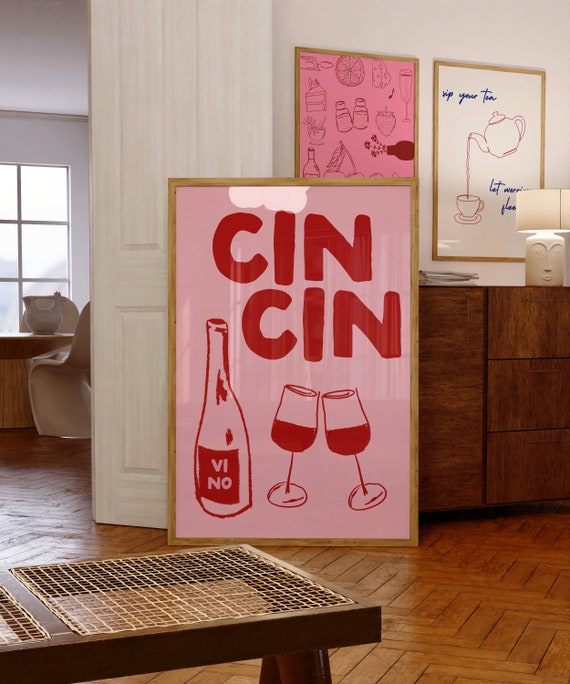 Cin Cin Retro Wine Poster, Bar Cart Wall Art
