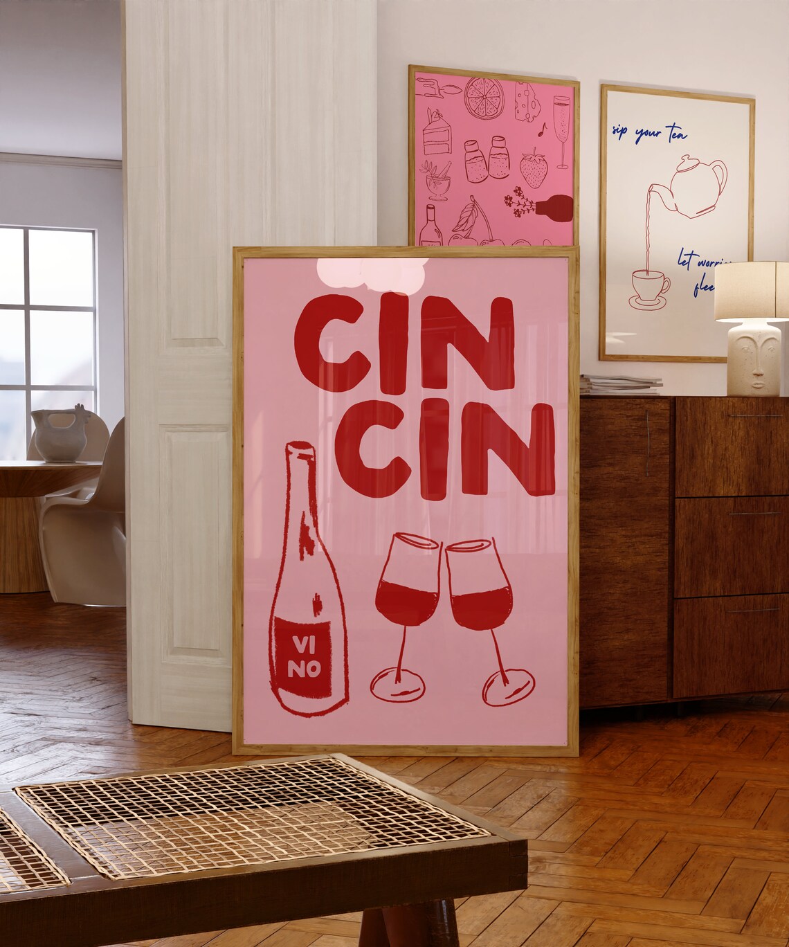 Cin Cin Retro Wine Poster, Bar Cart Wall Art