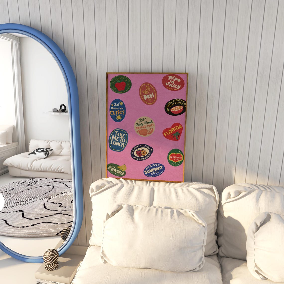 Vintage Fruit Crate Label Stickers Retro Pink Kitchen Art Poster - Image 2
