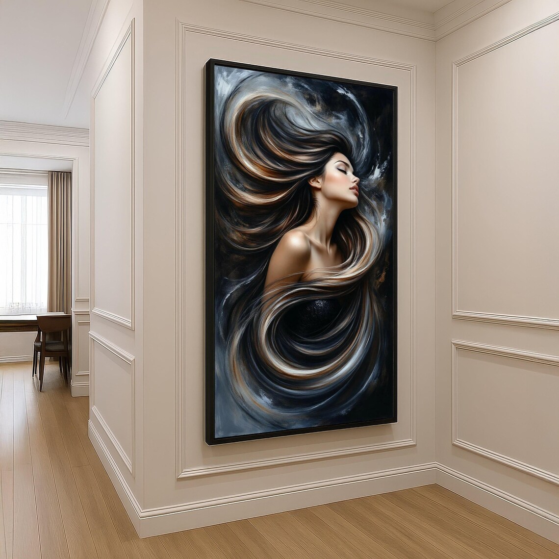Ethereal Woman Flowing Hair Wind Dark Moody Fantasy Art Poster