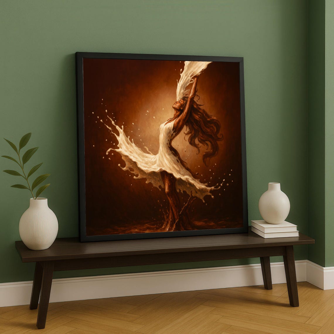 Flowing Milk Dress Dancer Amber Fluid Motion Ethereal Dance Wall Art