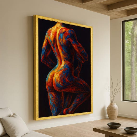 Abstract Nude Body Art Canvas Colorful Figurative Painting Modern Human Form Wall Expressionist Dcor Artistic Home Accent