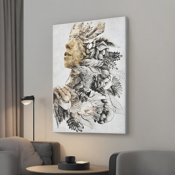 Portrait Of Woman In Flower Silhouette Abstract Girl Canvas Art For Luxury Home Decor Unique Wall Gift
