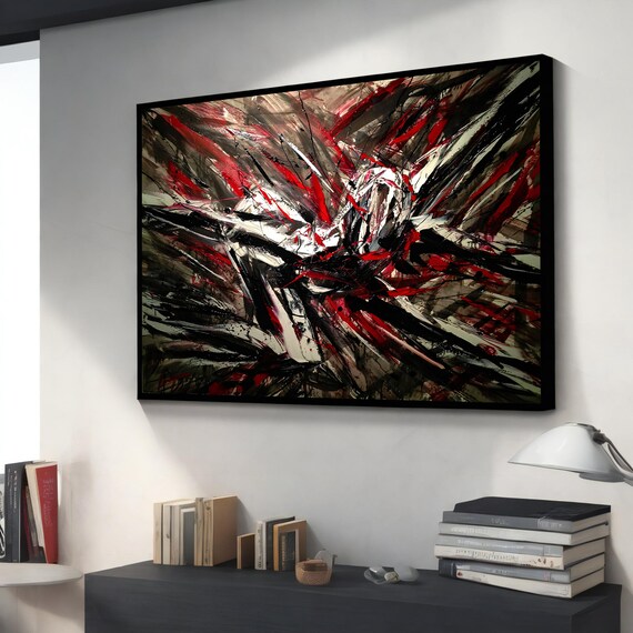 Red Black White Abstract Explosion Dynamic Energy Modern Statement Poster
