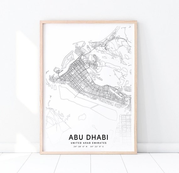 Abu Dhabi Map Print City Art Poster Uae Street Road Modern Minimalist Home Office Decor