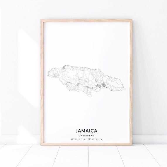 Jamaica Map Print Art Poster Black White Minimalist Modern Wall Gift Home Office Decor
