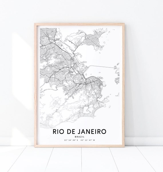 Rio De Janeiro Map Print Brazil Poster City Street Road Black White Modern Office Decor Wall Art
