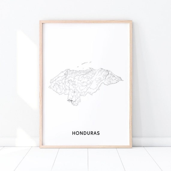 Honduras Map Art Print Poster Countries Prints Black White Modern Wall Home Office Decor