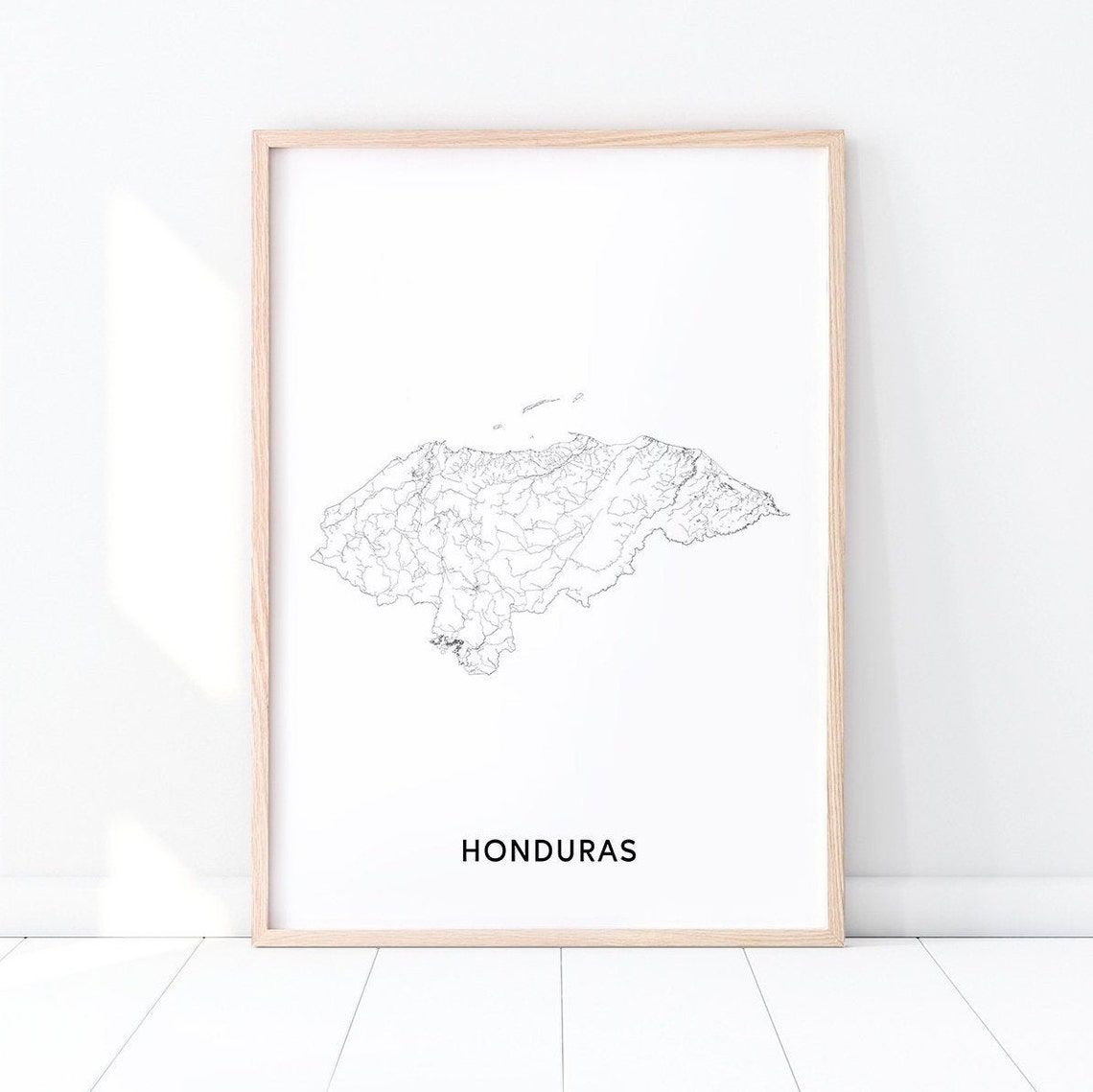 Honduras Country Map Outline Black White Modern Travel Poster