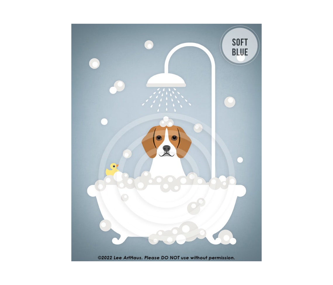 Beagle Puppy Bubble Bath Shower With Rubber Duck Cute Dog Art Poster - Image 2