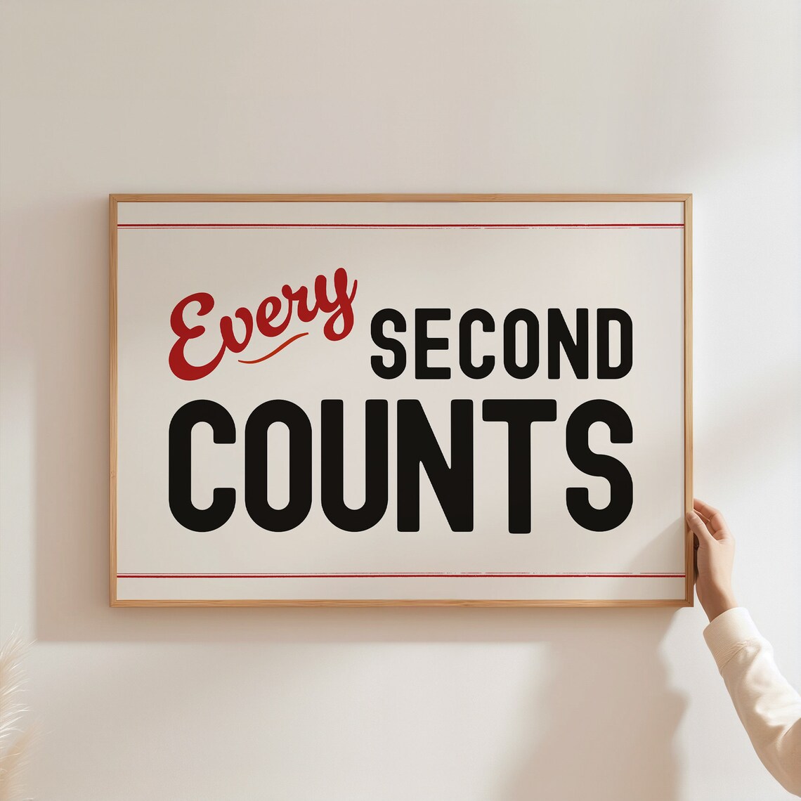 Every Second Counts Retro Bold Red Black Motivational Affirmation Art Poster - Image 3
