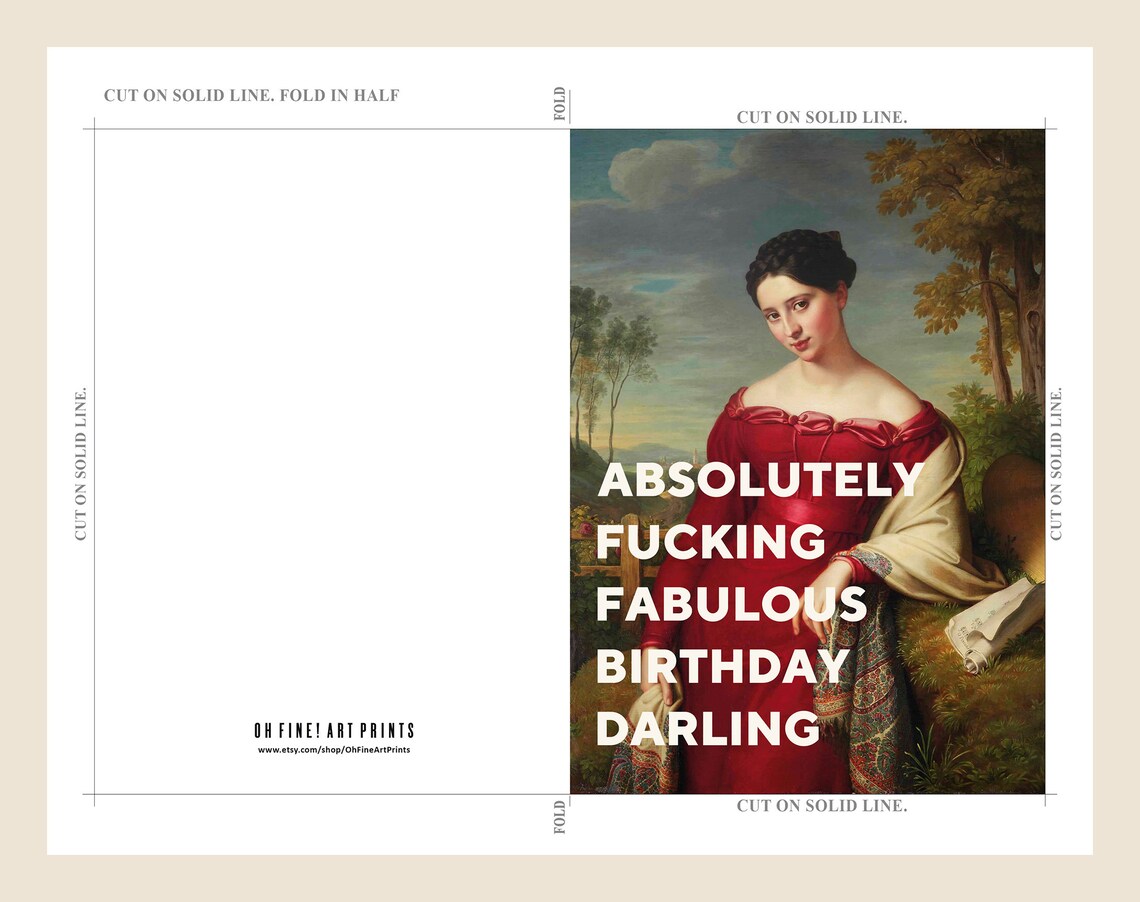 Funny Birthday Card For Her Print At Home Instant Absolutely Fabulous Pop Culture Card For Girlfriend - Image 2