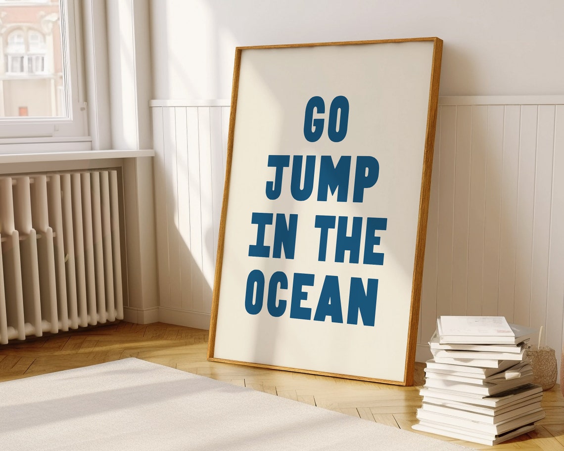 Go Jump In The Ocean Sunset Waves Coastal Painting Beach Travel Poster