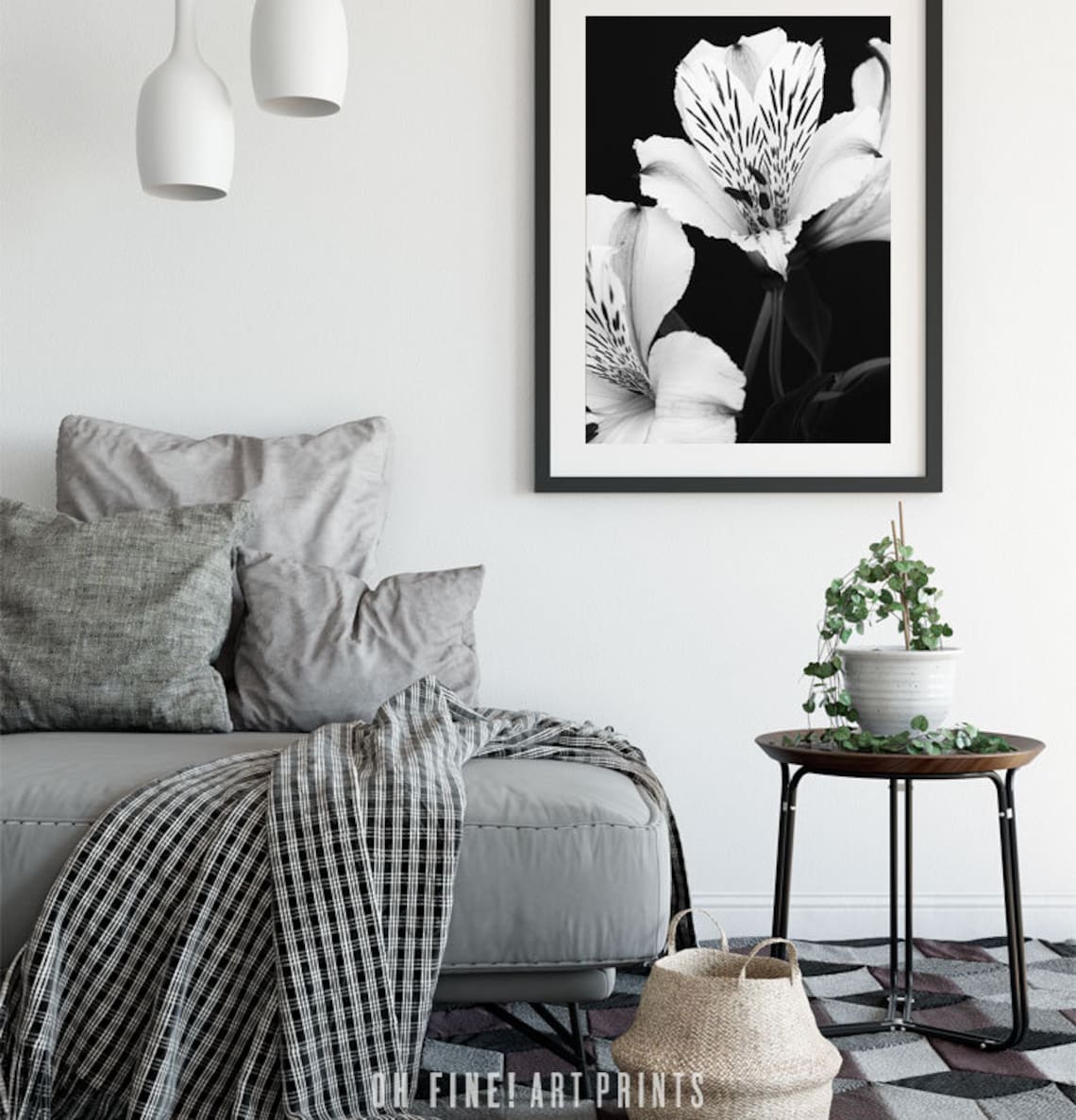 Black and White Botanical Floral Wall Art Print - Image 2
