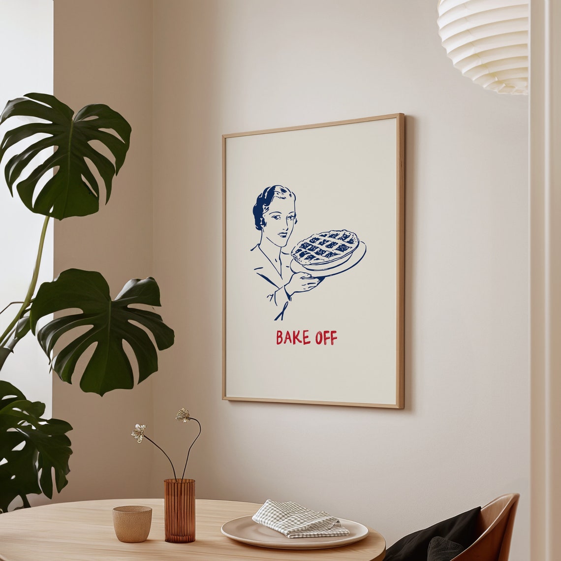 Bake Off Retro Line Art Woman Holding Pie Funny Kitchen Print - Image 2