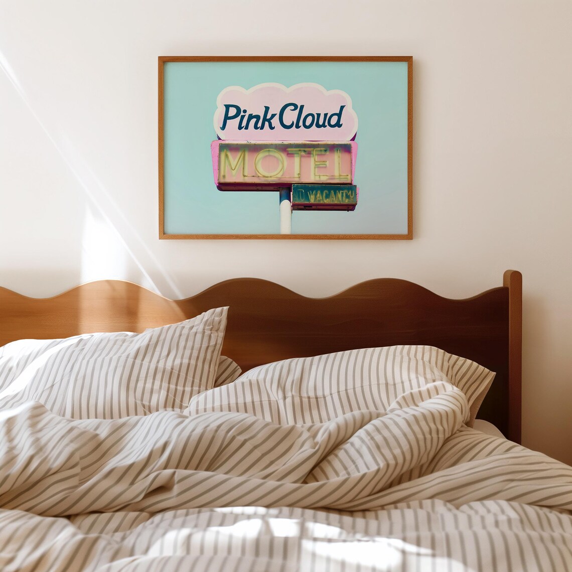 Pink Cloud Motel Retro Neon Sign Photography Turquoise Sky Poster - Image 2