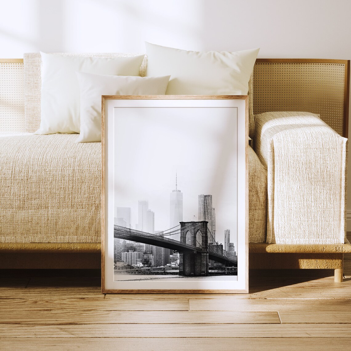 New York City Black and White Travel Poster, Brooklyn Bridge - Image 3