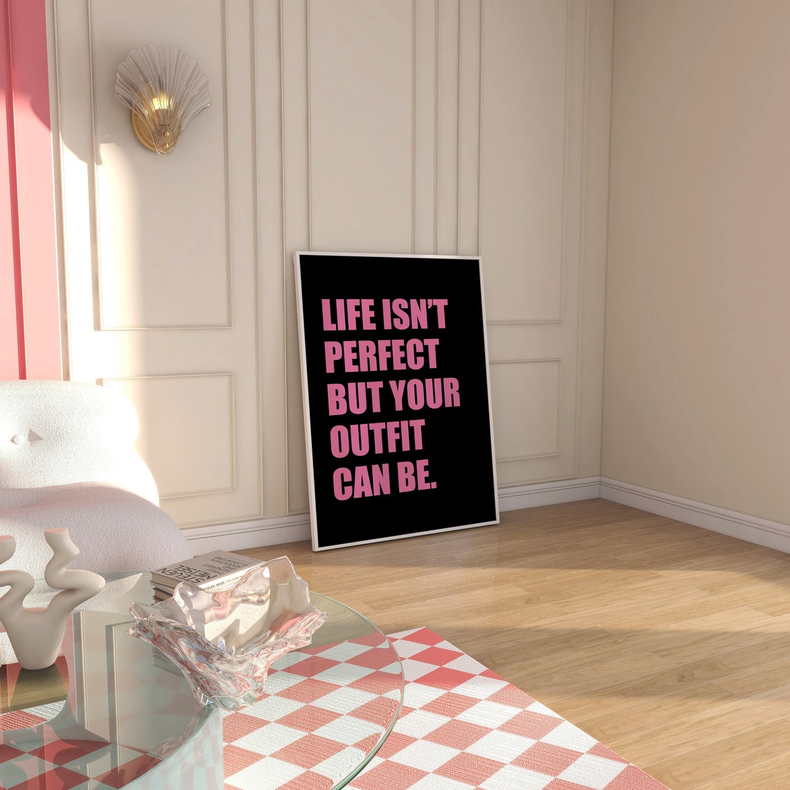Life Isnt Perfect But Your Outfit Can Be Poster Black And Pink Print Trendy Outfit Poster Pink And Black Wall Art Fashion Print - Image 4