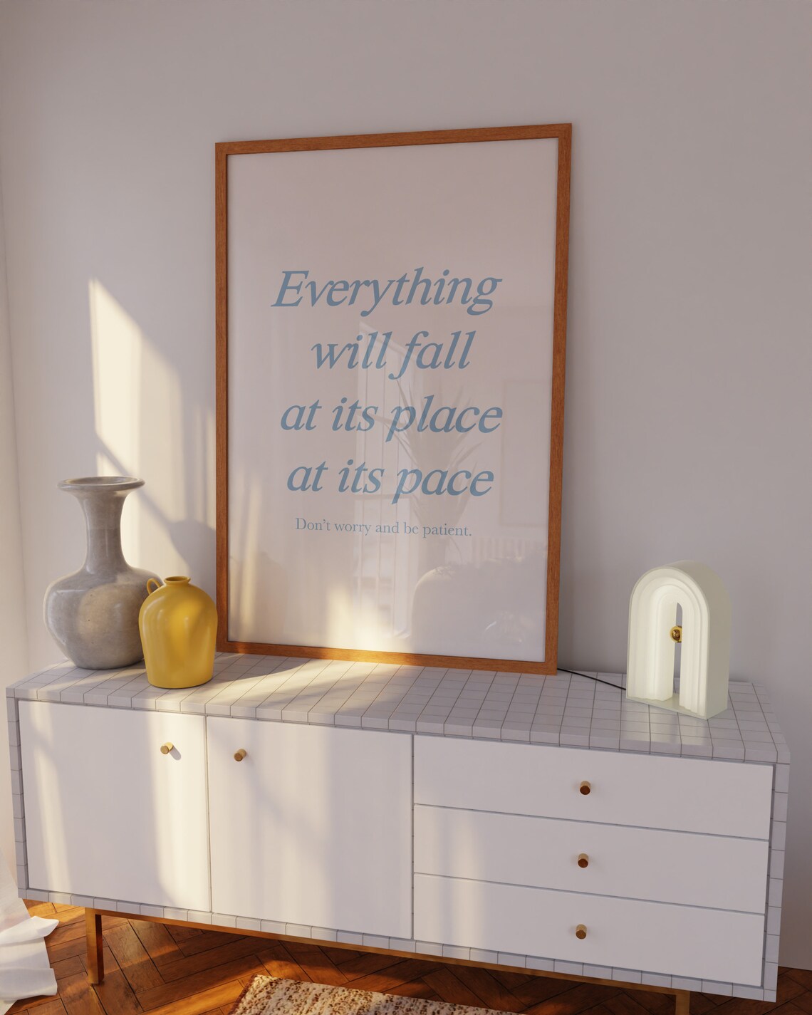 Everything Falls Into Place Blue Script Patience Affirmation Quote Poster - Image 5