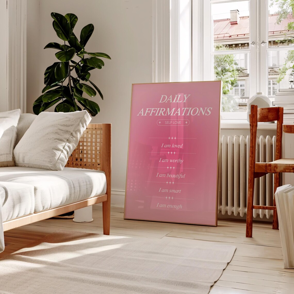 Daily Affirmations Self Love Pink Aura Quote Wall Art Poster - Image 3