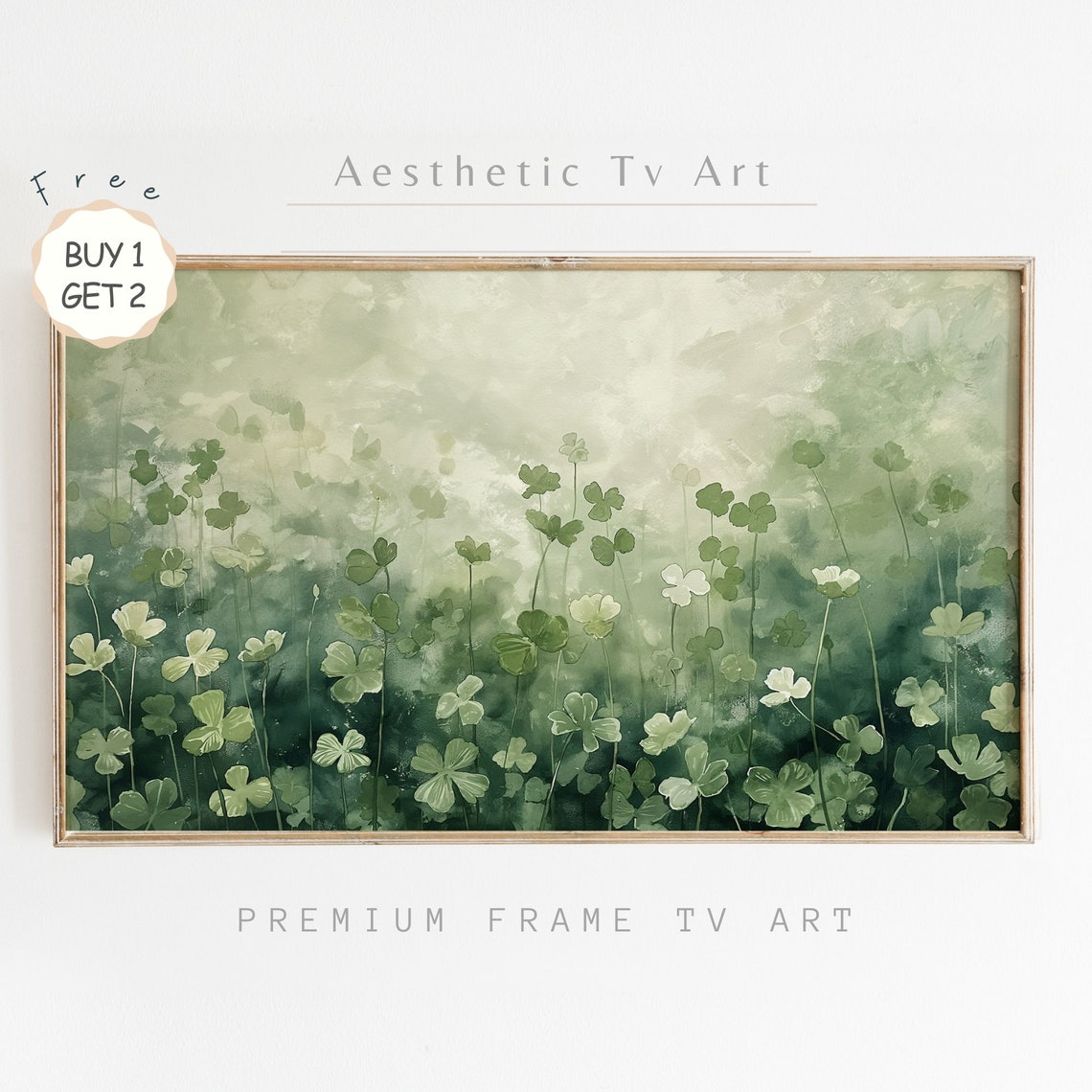 Soft Green Clover Field Watercolor Misty St Patricks Day Poster