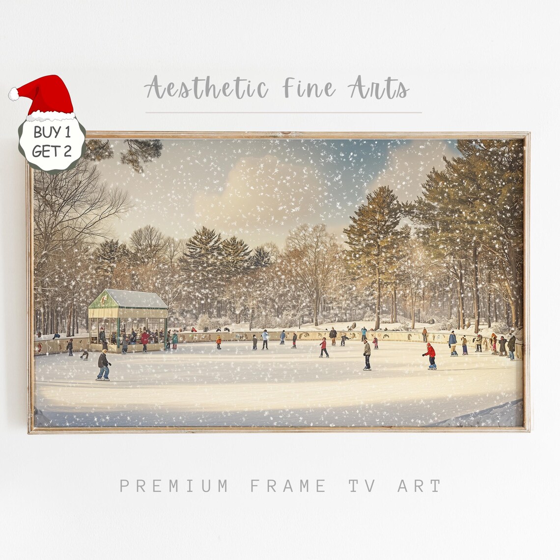 Vintage Outdoor Ice Skating Rink Snowy Park Day Winter Art Poster
