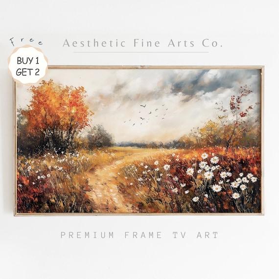 Moody Autumn Landscape Oil Painting Fall Frame Tv Art Vintage Rustic Country Decor Art Frame Tv