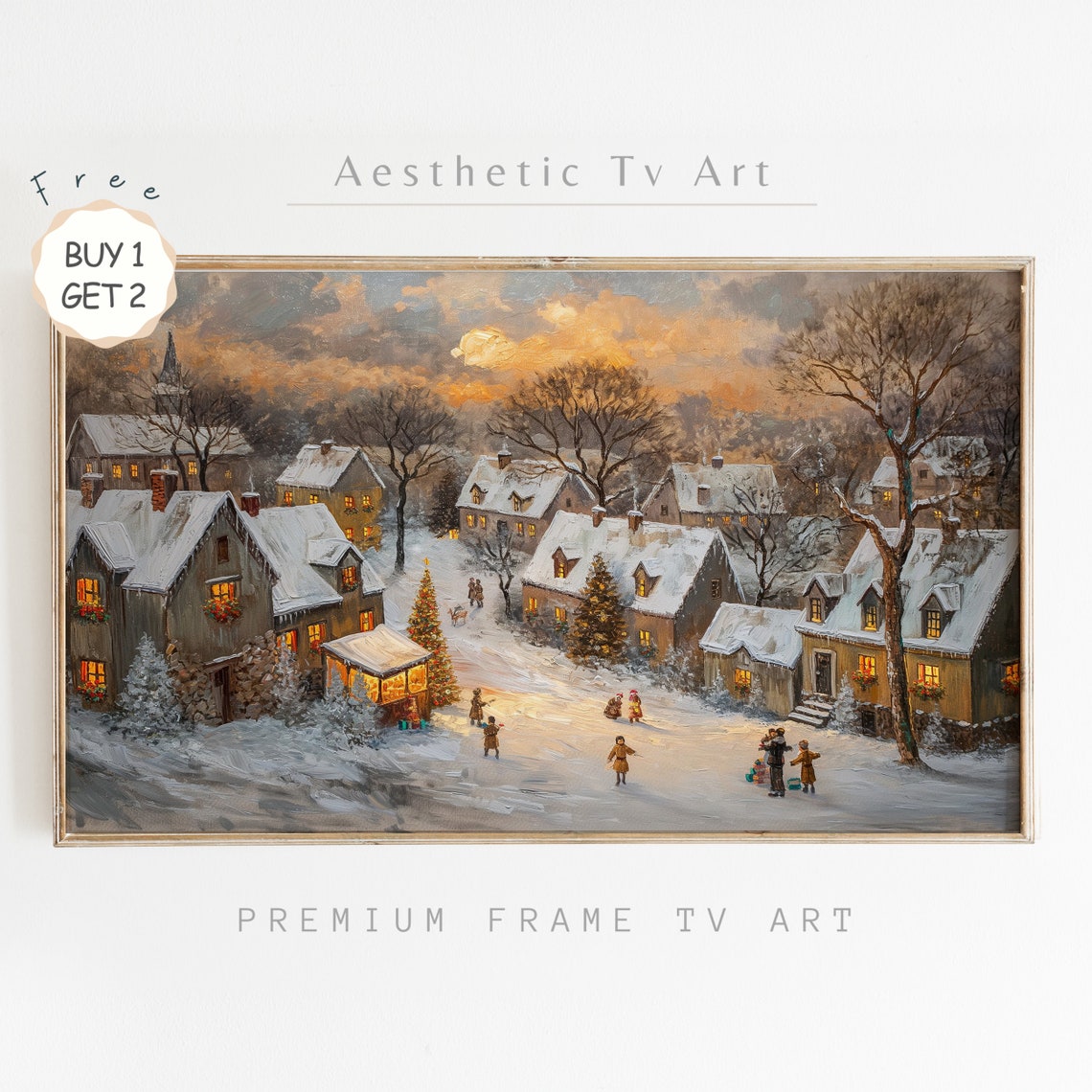 Christmas Town Frame Tv Art Moody Winter Frame Tv Art Farmhouse Christmas Vintage Town Painting Farmhouse Christmas Decor