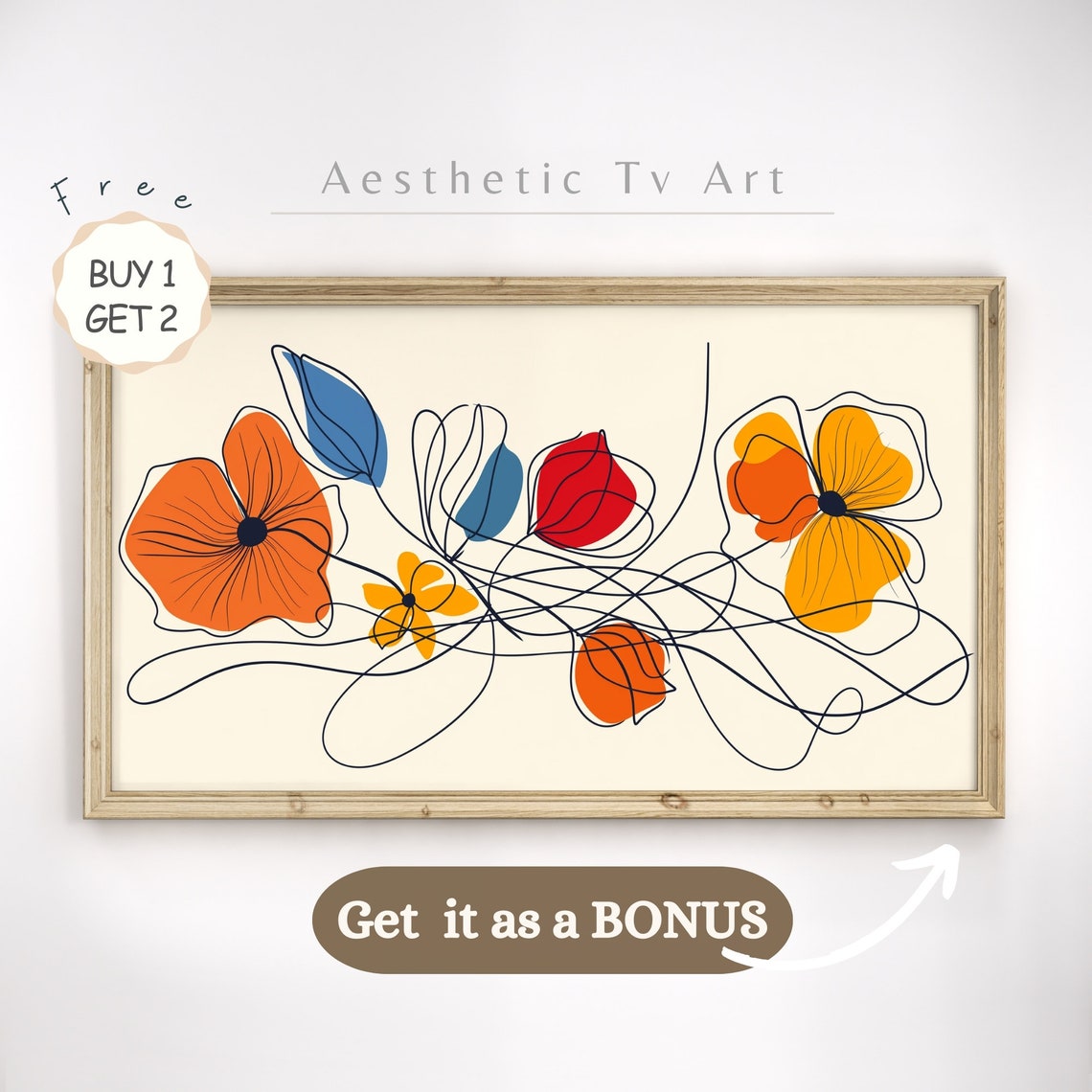 Minimalist Line Art Flowers Orange Red Modern Boho Floral Poster - Image 2