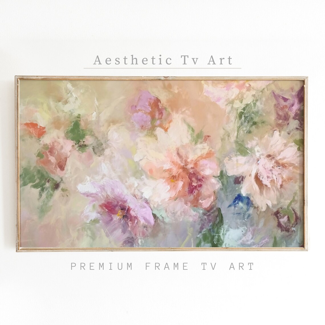 Abstract Pastel Floral Meadow Soft Pink Purple Oil Painting Art