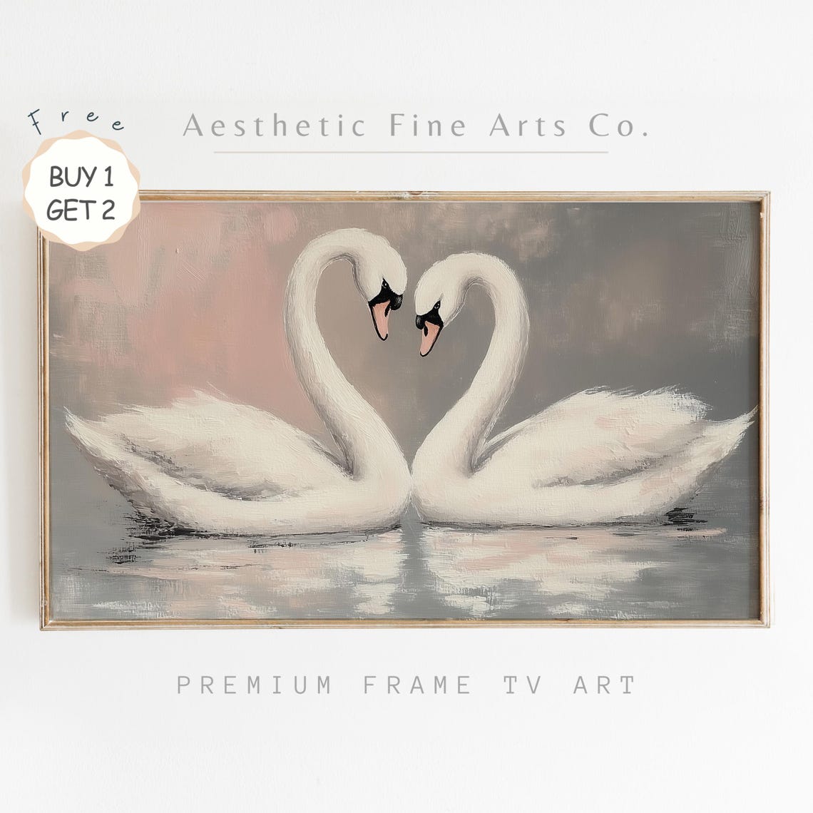 Romantic White Swans Heart Necks Blush Pink Valentine Love Wall Art - Image 4