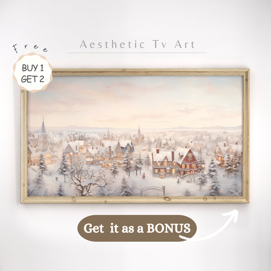 Cozy Snowy Christmas Town Street Glowing Shops Winter Evening Poster - Image 3