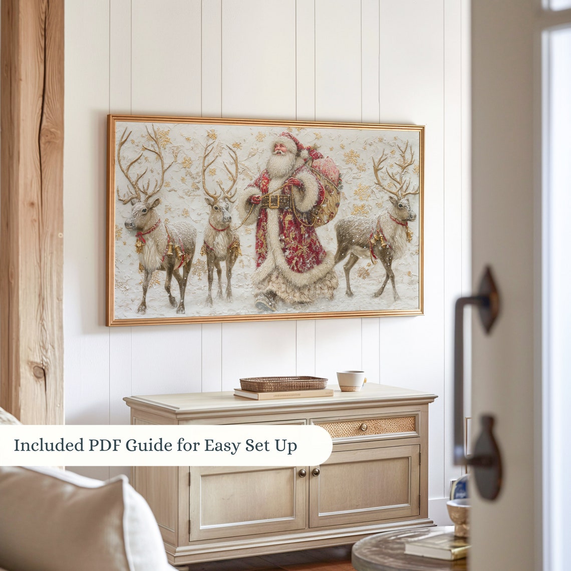 Santa Claus Frame Tv Art Textured Christmas Art For Tv Farmhouse Painting Christmas Holiday Decor Tv Art - Image 2
