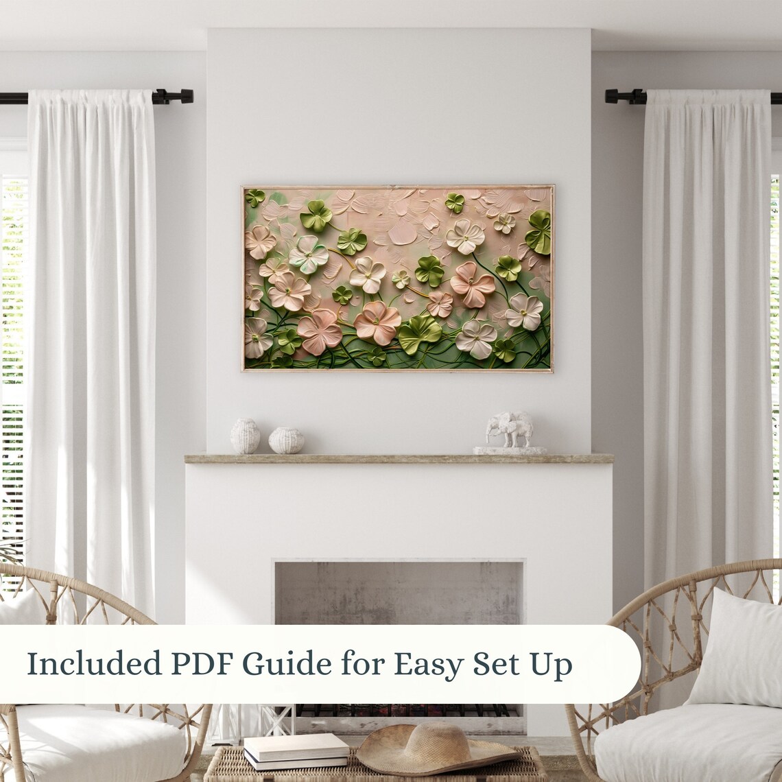 Pastel Pink Clover Blossoms Textured Abstract Spring Oil Poster - Image 2
