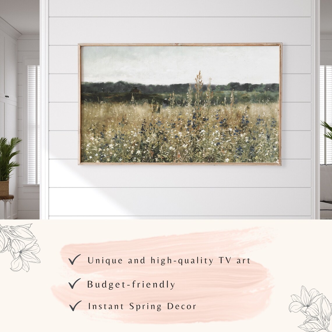 Vintage Muted Wildflower Meadow Golden Field Landscape Poster - Image 3