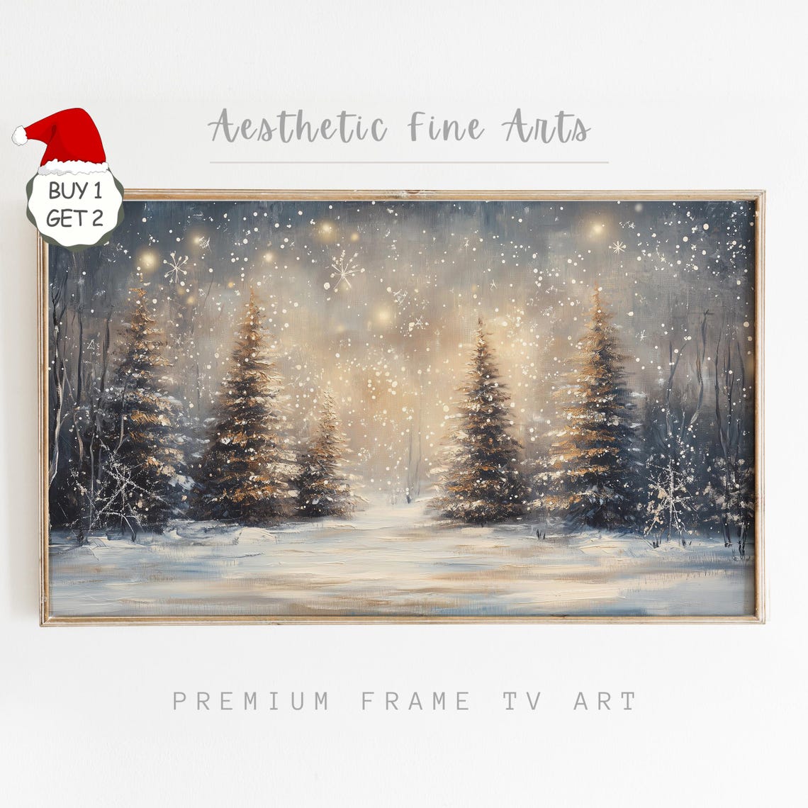 Moody Snowy Pine Forest Starry Night Glow Winter Landscape Poster - Image 4