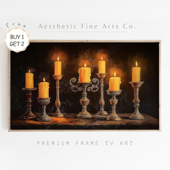 Glowing Candles In Ornate Holders On Dark Moody Background Art Poster