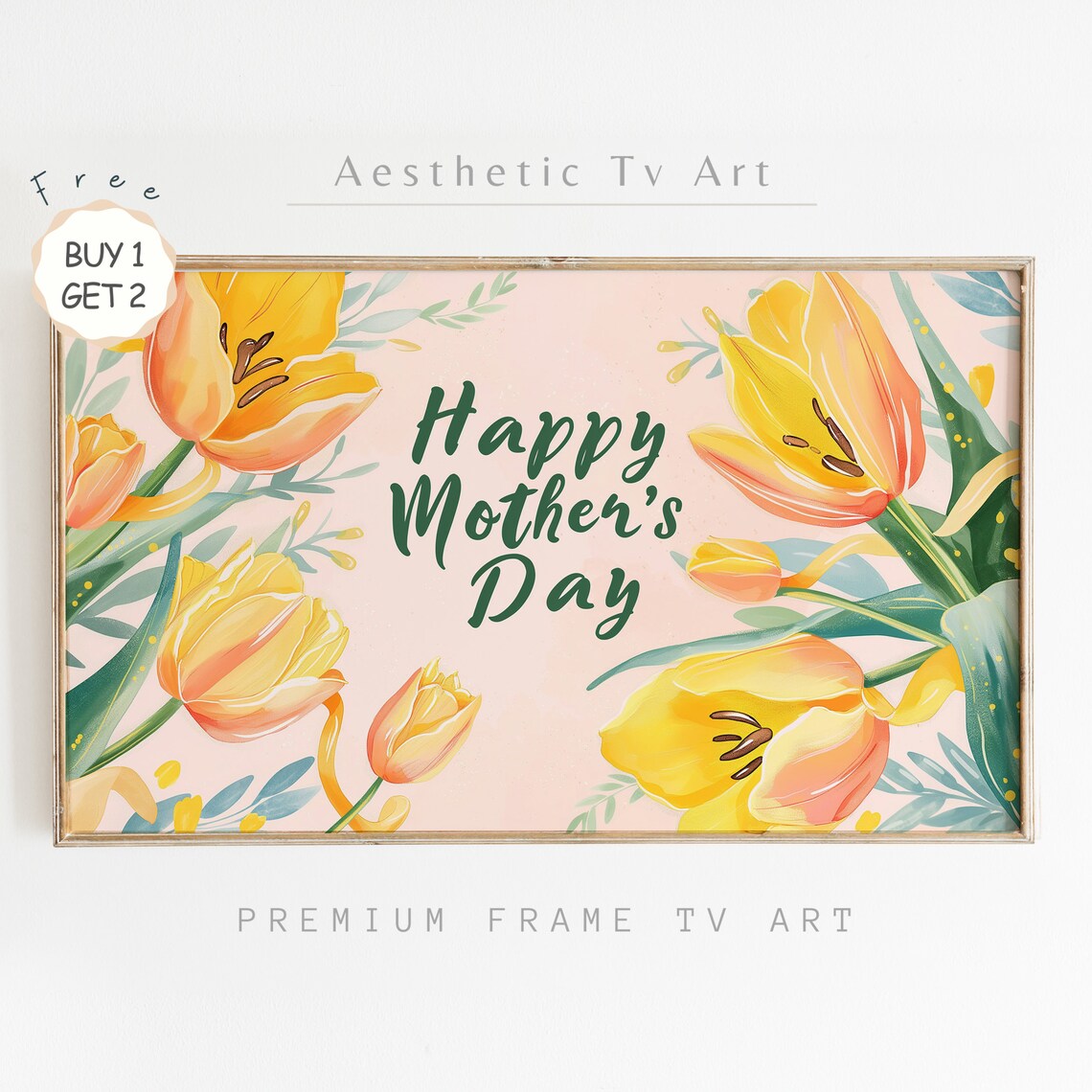 Happy Mother's Day Yellow Tulips Bloom Script Floral Spring Poster