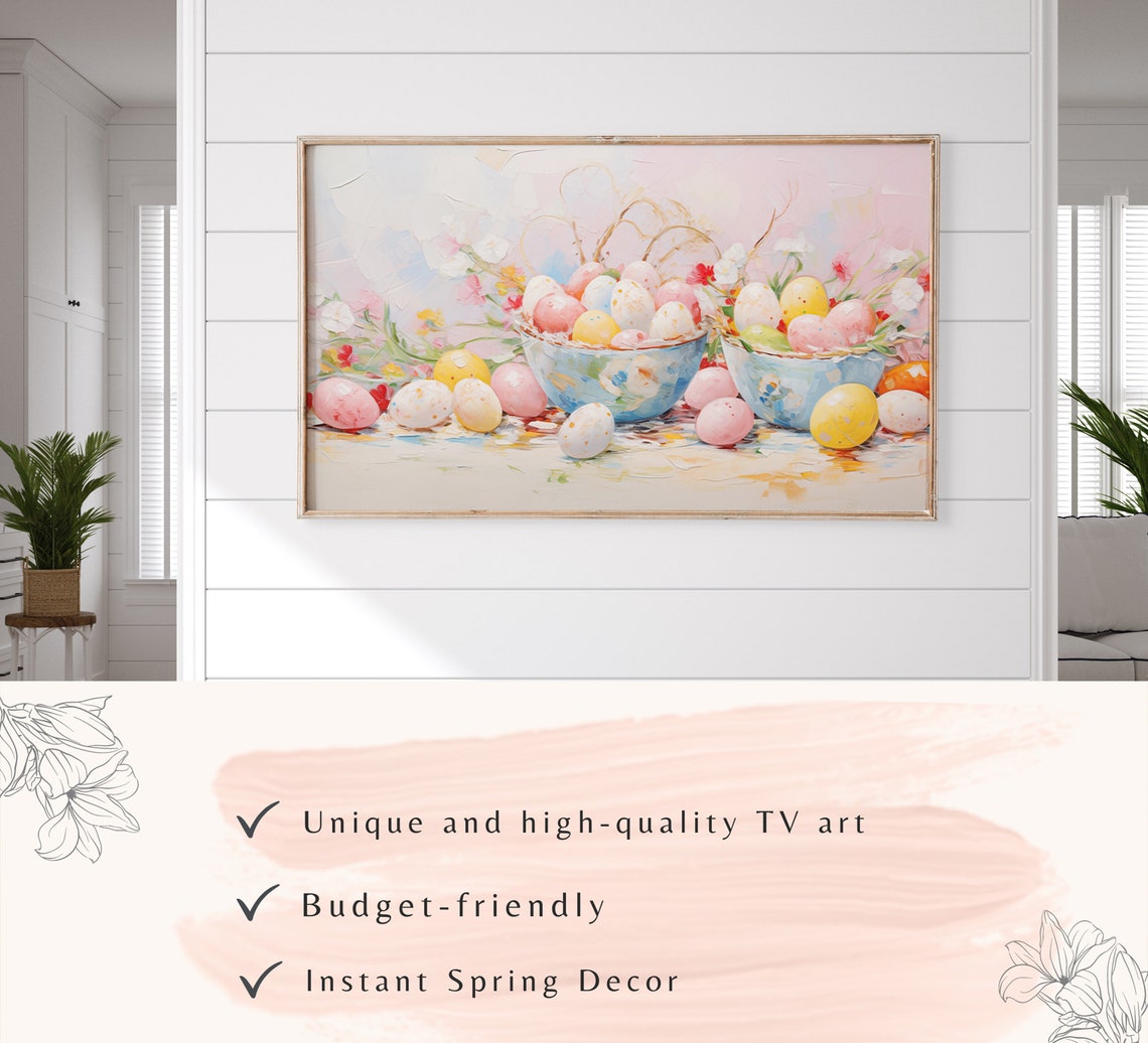 Pastel Easter Eggs Blue Bowls Spring Floral Still Life Poster - Image 3