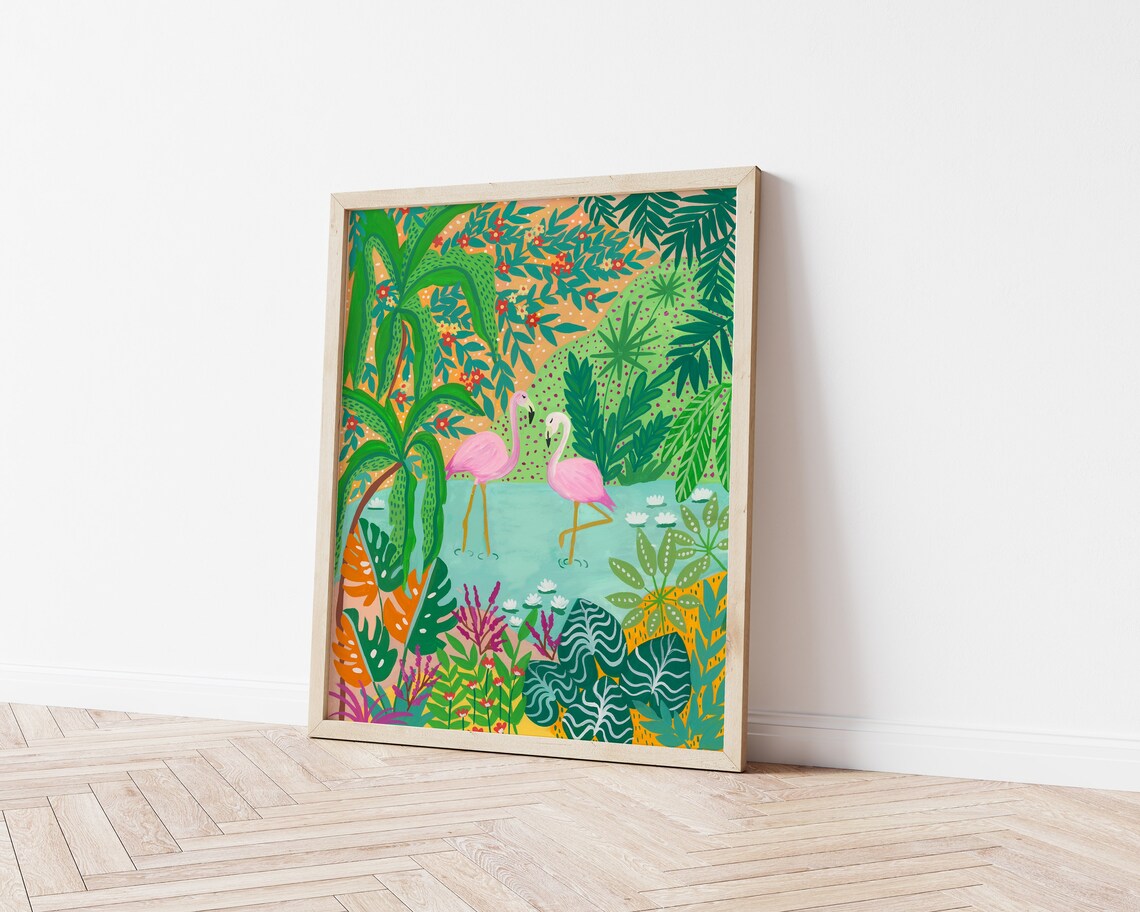 Pink Flamingo Bird Print, Maximalist Jungle Decor - Image 3