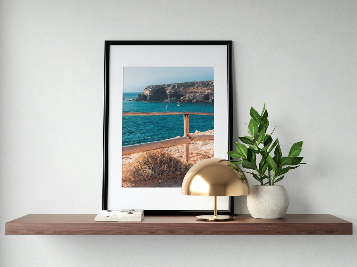 Ocean Cliff Seascape Photo Poster With Wooden Fence Instant Download - Image 3