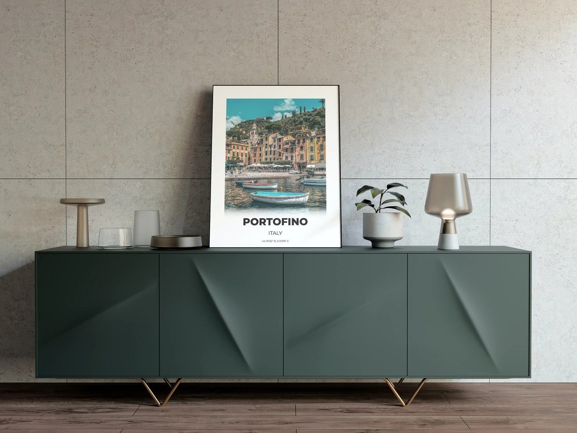 Portofino Port City Print Wall Art Office Decor Cityscape Print Modern Travel Poster Italy Town Harbour Livingroom Print - Image 3