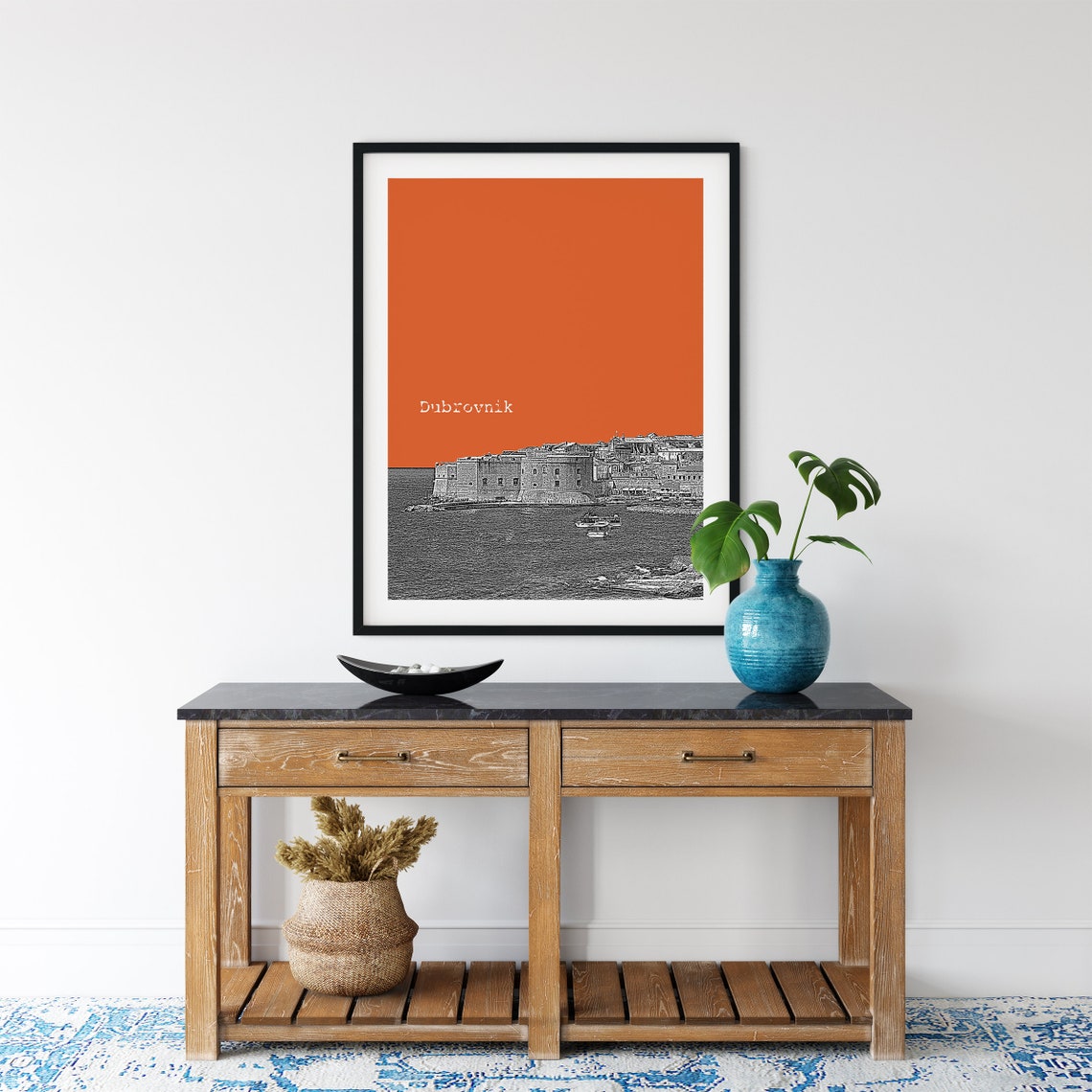 Dubrovnik Old City Walls Orange Pop Art Croatia Travel Poster - Image 3