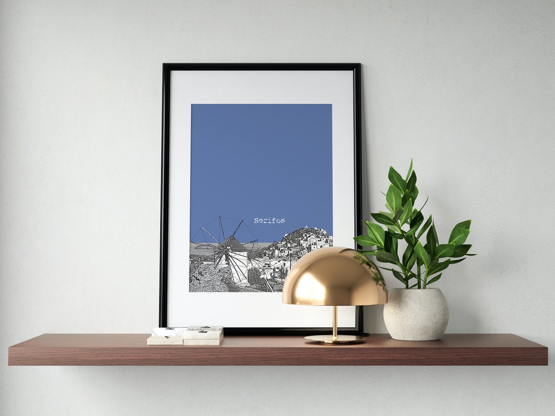 Serifos Greece Windmill Color Block Poster With Custom Sky Color - Image 2