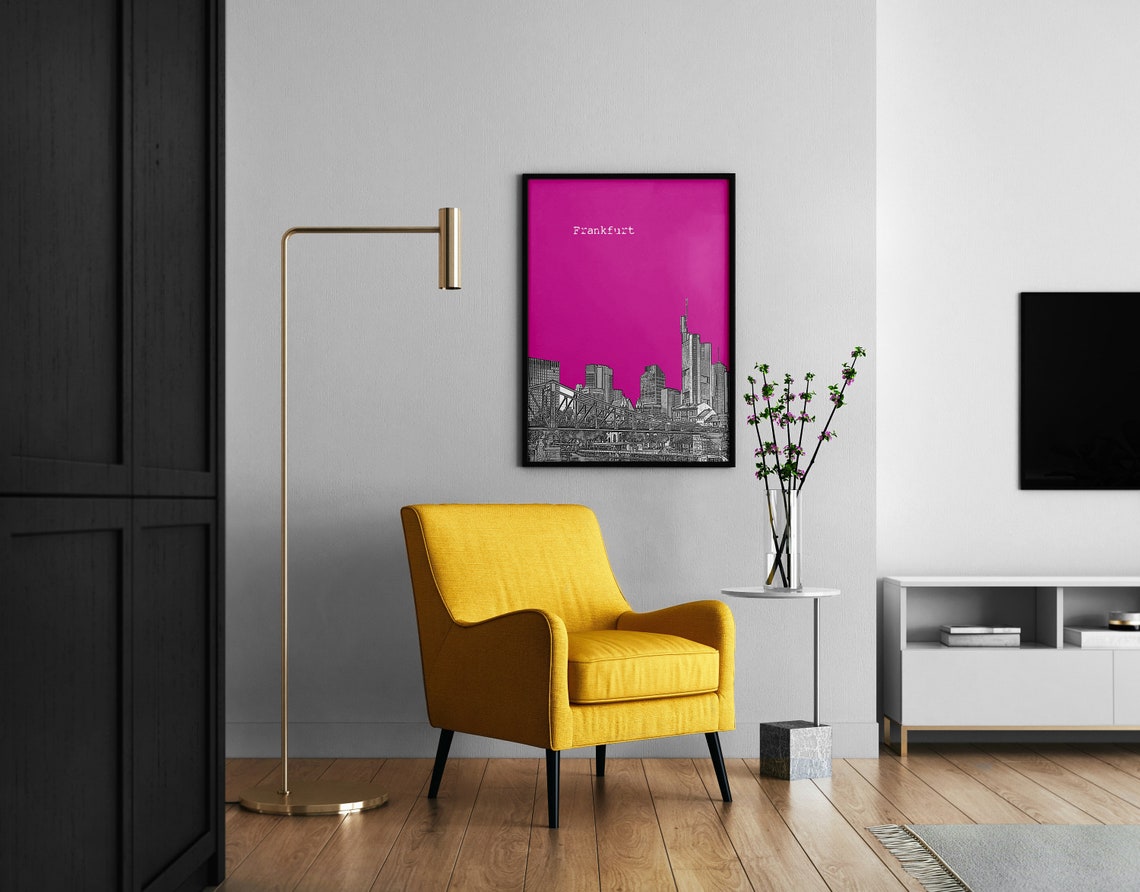 Frankfurt Skyline Bridge Magenta Pop Art Germany City Poster - Image 2