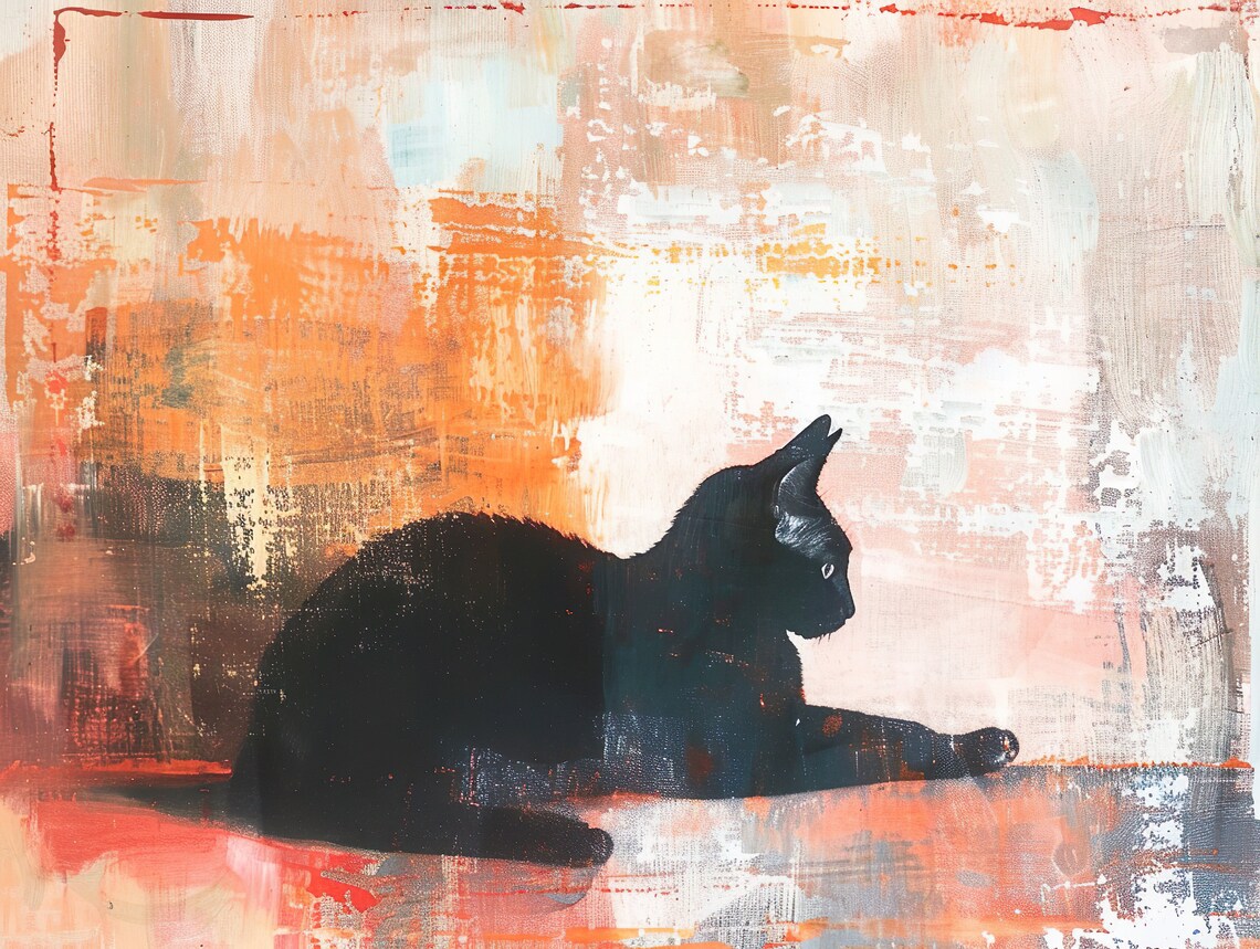 Abstract Black Cat Oil Wall Art Decorative Mural Decoration Home Office