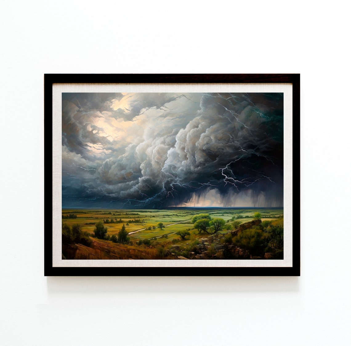 Dramatic Thunderstorm Lightning Over Open Plains Nature Sky Poster
